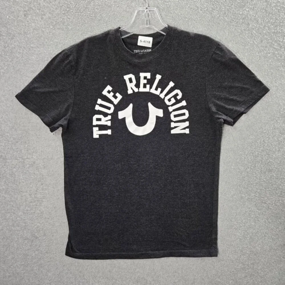 True Religion Men Shirt Small Gray Logo Graphic Short Sleeve‎ Crew Neck Tee
